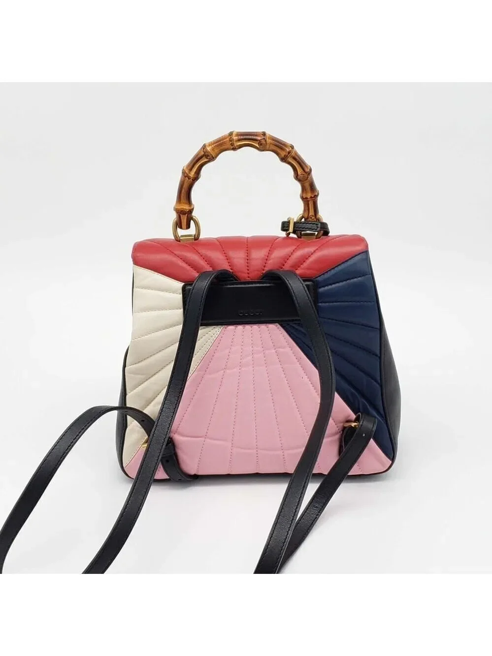 Authentic Gucci Queen Margaret Bamboo Top Handle Bag Multicolor Leather Backpack